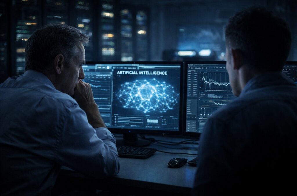 AI governance discussion between researchers analyzing model behavior during the Anthropic safety resignation period