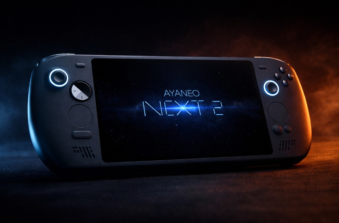 Ayaneo Next 2 premium Windows handheld gaming PC with large display and illuminated controls