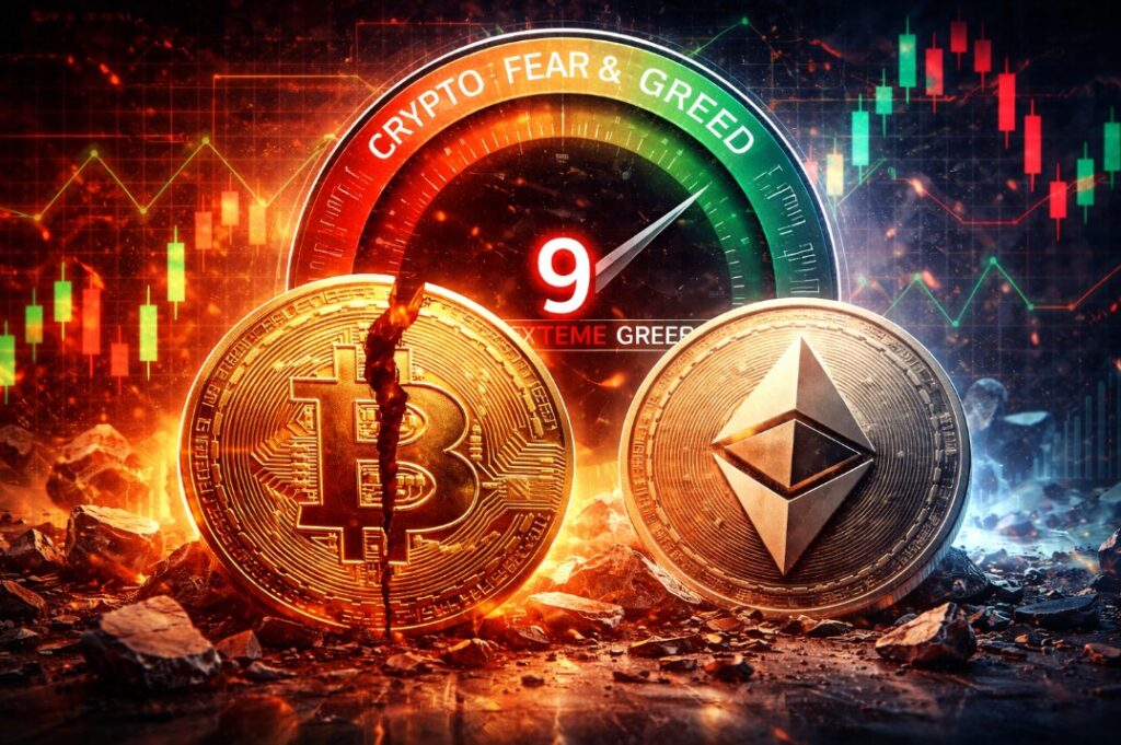 Crypto Market Hits a Wall as Fear Index drops to 9 amid Bitcoin and Ethereum volatility