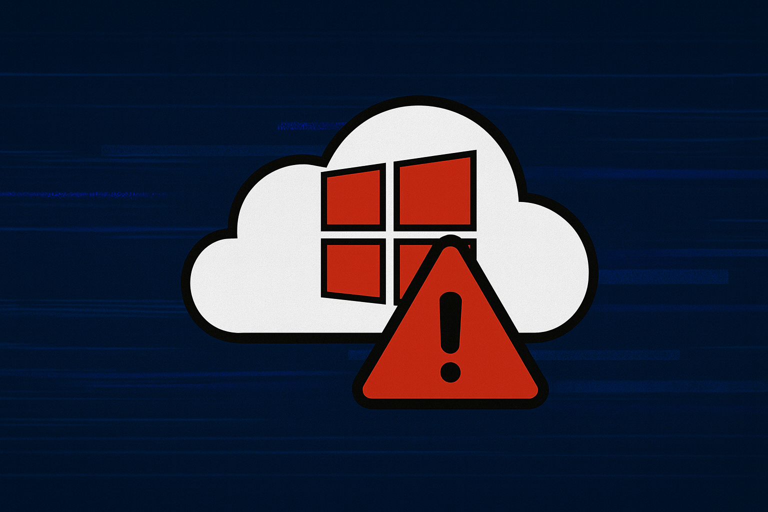 Cloud PC infrastructure glitch with login errors and digital distortion, symbolizing Windows 365 outage impact.