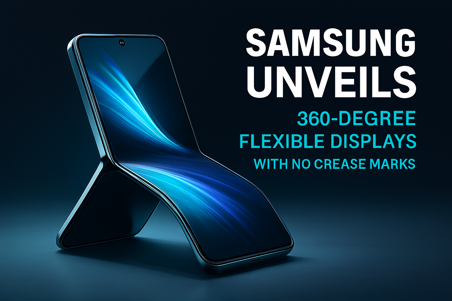 Samsung 360-degree flexible display concept showing a foldable phone bending forward and backward with no visible crease.