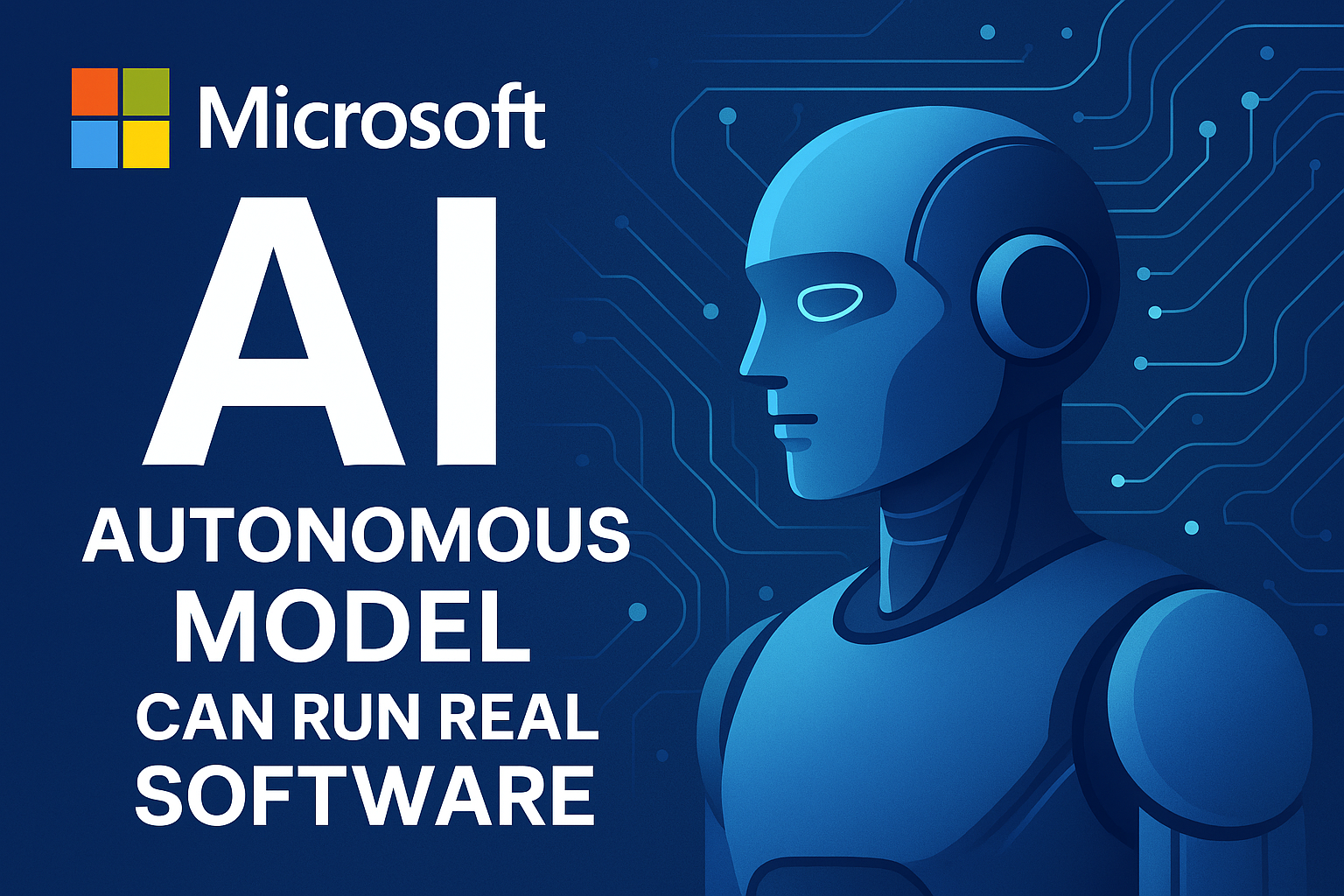 Microsoft AI autonomous model illustration with robot and circuit background