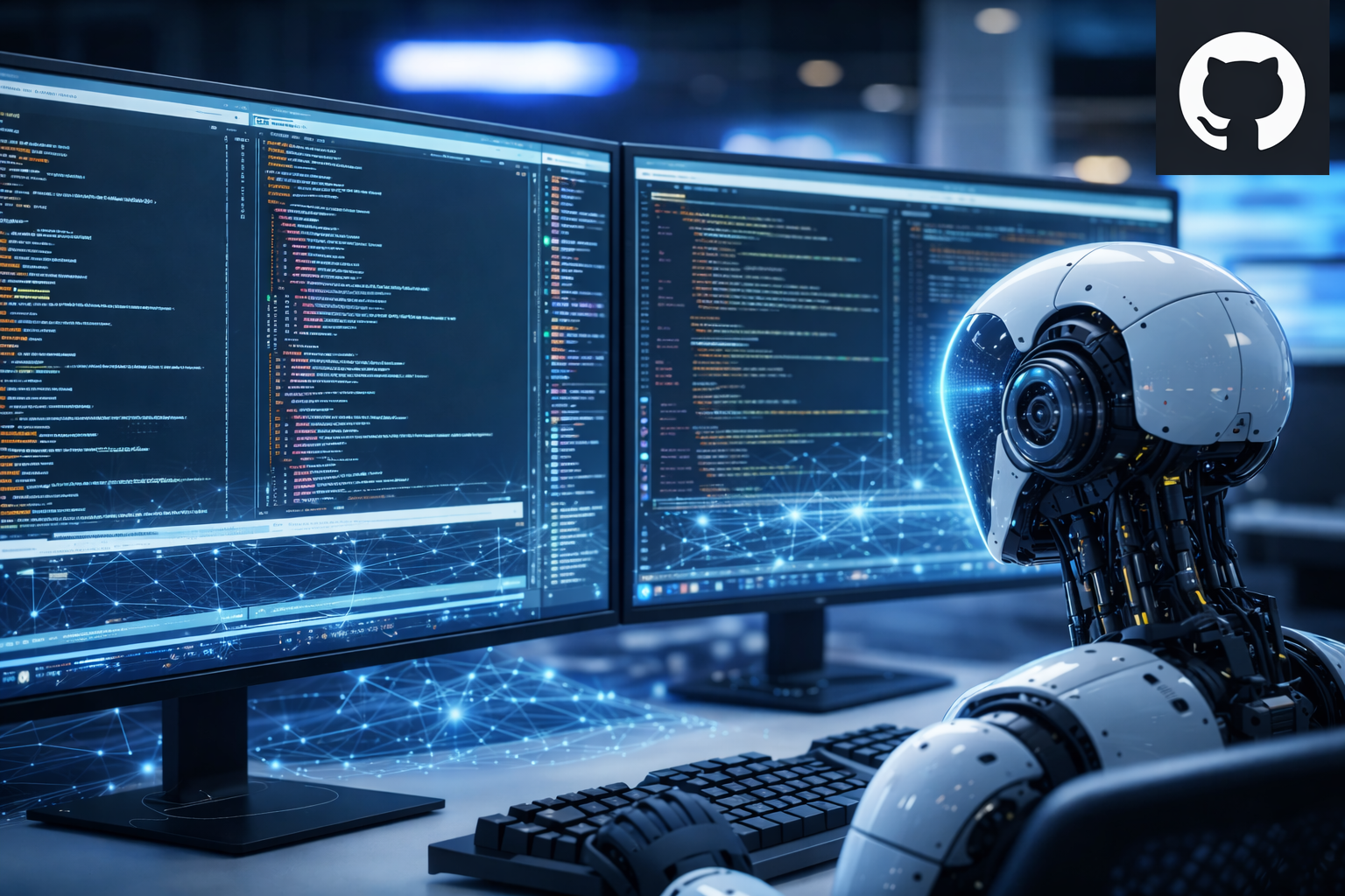GitHub AI coding agents analyzing software code across multiple development screens