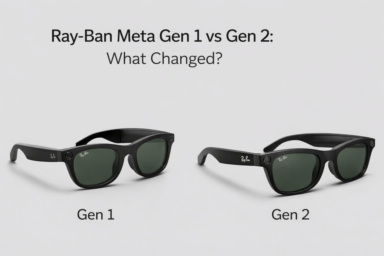 Ray-Ban Meta smart glasses Gen 1 and Gen 2 shown side by side, highlighting design similarities and subtle hardware differences
