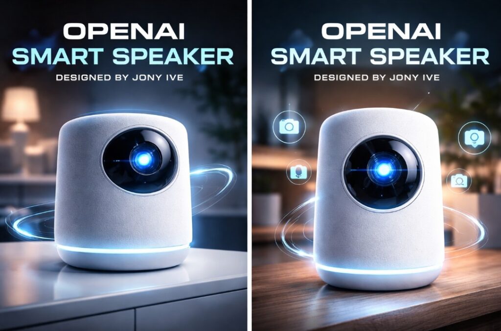 Concept render of the OpenAI Jony Ive smart speaker with integrated camera and ambient lighting